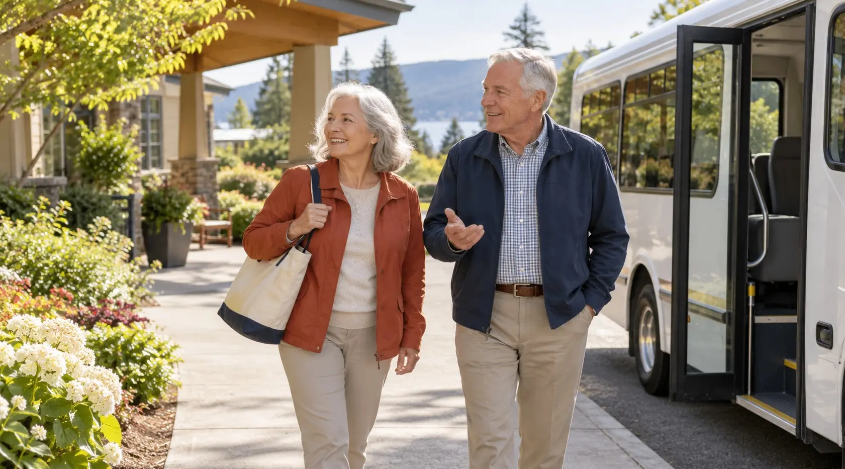 happy elderly couple in independent living